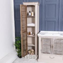 Tall Cabinet Ivory Beige Unit Storage Slim Vintage Chic Country Shelving Home