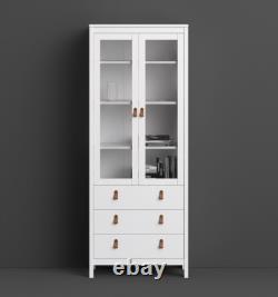 Tall Display Cabinet Modern Storage Sideboard Vintage Retro Glass Door Cupboard