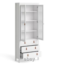 Tall Display Cabinet Modern Storage Sideboard Vintage Retro Glass Door Cupboard