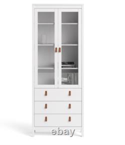 Tall Display Cabinet Modern Storage Sideboard Vintage Retro Glass Door Cupboard