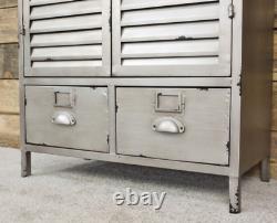 Tall Industrial Cabinet Vintage Retro Cupboard 2 Door Storage Rustic Metal Shelf