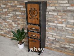 Tall Industrial Cabinet Vintage Retro Cupboard Rustic Metal Storage Wheels Unit