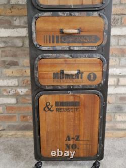 Tall Industrial Cabinet Vintage Retro Cupboard Rustic Metal Storage Wheels Unit