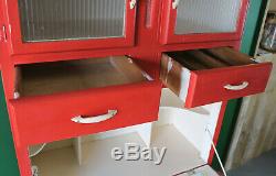 Tall Red Retro Kitchen Cupboard, Larder, Cabinet, Worktop, Refurb, Mid Century