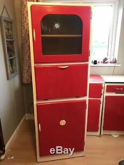 Tall Vintage Kitchen Cupboard Larder Unit Red 1960's