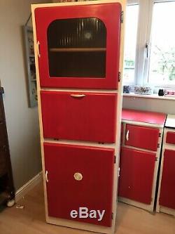 Tall Vintage Kitchen Cupboard Larder Unit Red 1960's