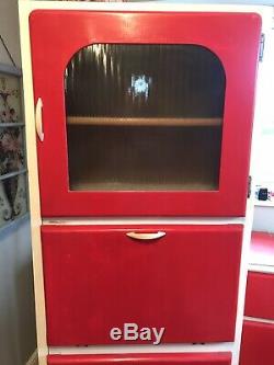 Tall Vintage Kitchen Cupboard Larder Unit Red 1960's