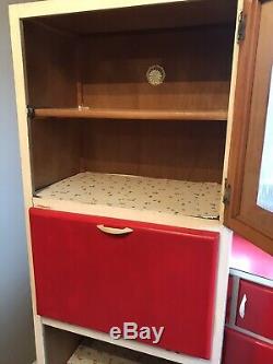 Tall Vintage Kitchen Cupboard Larder Unit Red 1960's