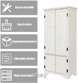 Tall Wooden Storage Cabinet Cupboard Kitchen Pantry Closet With 4 Door 3 Shelves