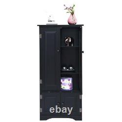 Tall Wooden Storage Cabinet Cupboard With 4 Door 3 Shelves Kitchen Pantry Closet
