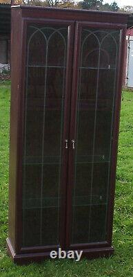 Tall display cabinet glass doors glass shelves, Cash on collection only OSWESTRY