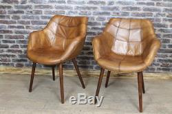 Tan Leather Vintage Style Kitchen Dining Room Chair Bucket Armchair The Chepstow