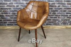 Tan Leather Vintage Style Kitchen Dining Room Chair Bucket Armchair The Chepstow