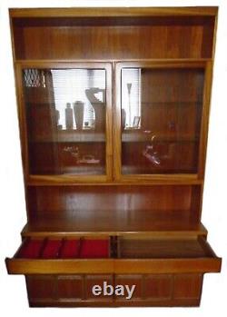 Teak Wall Unit McIntosh Display Cabinet Glass Doors Shelves Drawers Mid Century