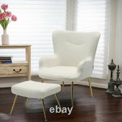 Teddy Fleece Upholstered Armchair Wing Back Chair Lounge Tub Sofa With Footstool