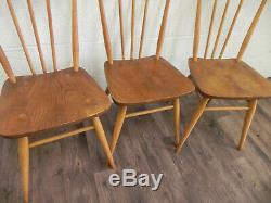 Three Vintage Ercol All purpose Dining Chairs 1960 Light