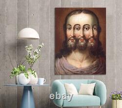Three faced Jesus Canvas print Christian religious poster Fine art reproduction