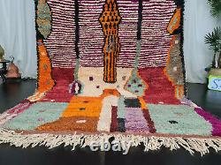 Tribal Boujad Handmade Moroccan Rug 5'5x9'1 PatchworkPurple Berber Wool Carpet