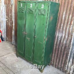 Triple Industrial Vintage Lockers, Upcycled Numbered Funky Retro 3 Door Storage