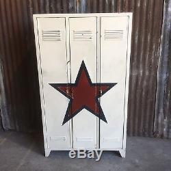Triple Industrial Vintage Lockers, Upcycled Reworked Funky Retro 3door Wardrobe