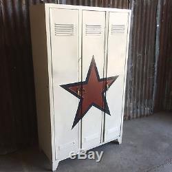 Triple Industrial Vintage Lockers, Upcycled Reworked Funky Retro 3door Wardrobe