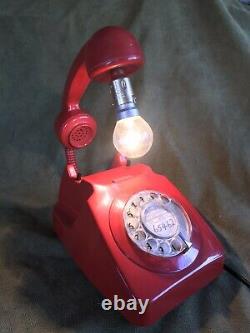 Upcycled Red Retro Vintage Rotary Telephone Lamp Pat Tested