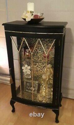 Upcycled Vintage Black and Gold drinks/gin Display Cabinet (glass and wood)
