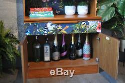 Upcycled Vintage Retro Teak Drinks Cabinet Bar Navy Lemur Decoupage Bookcase