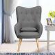 Upholstered Fabric Wingback Tufted Armchair Cocktail Chair With Footstool Seat