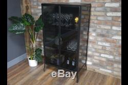 Urban Vintage Black Glass Display Cabinet Industrial Storage Cabinet 6763