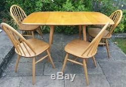 VGC Vintage Ercol Blonde Windsor Rectangular Drop leaf Dining table and 4 chairs