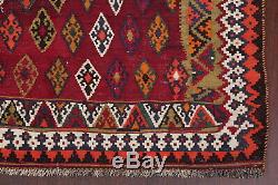 VINTAGE Geometric Burgundy Kilm Kashkoli Flat-Woven Area Rug Wool Carpet 5'x8