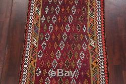 VINTAGE Geometric Burgundy Kilm Kashkoli Flat-Woven Area Rug Wool Carpet 5'x8