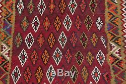 VINTAGE Geometric Burgundy Kilm Kashkoli Flat-Woven Area Rug Wool Carpet 5'x8