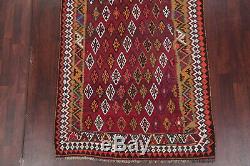 VINTAGE Geometric Burgundy Kilm Kashkoli Flat-Woven Area Rug Wool Carpet 5'x8