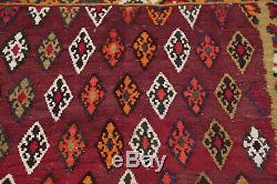 VINTAGE Geometric Burgundy Kilm Kashkoli Flat-Woven Area Rug Wool Carpet 5'x8