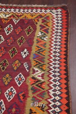 VINTAGE Geometric Burgundy Kilm Kashkoli Flat-Woven Area Rug Wool Carpet 5'x8