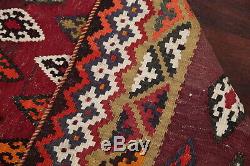 VINTAGE Geometric Burgundy Kilm Kashkoli Flat-Woven Area Rug Wool Carpet 5'x8