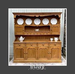 VINTAGE SOLID PINE WELSH DRESSER 4x SPICE DRAWERS CARVED PELMET DOVETAILED DRAWS