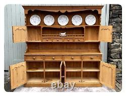 VINTAGE SOLID PINE WELSH DRESSER 4x SPICE DRAWERS CARVED PELMET DOVETAILED DRAWS