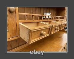 VINTAGE SOLID PINE WELSH DRESSER 4x SPICE DRAWERS CARVED PELMET DOVETAILED DRAWS