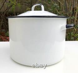 VTG 60s 70s Enamel Bread Bin Pot WHITE Red Floral Retro Made In POLAND 11 Tall