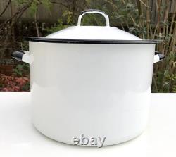 VTG 60s 70s Enamel Bread Bin Pot WHITE Red Floral Retro Made In POLAND 11 Tall