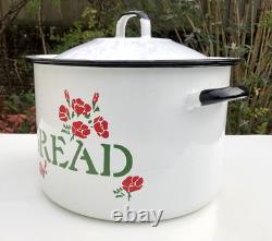 VTG 60s 70s Enamel Bread Bin Pot WHITE Red Floral Retro Made In POLAND 11 Tall