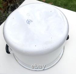 VTG 60s 70s Enamel Bread Bin Pot WHITE Red Floral Retro Made In POLAND 11 Tall