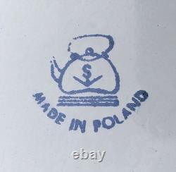 VTG 60s 70s Enamel Bread Bin Pot WHITE Red Floral Retro Made In POLAND 11 Tall