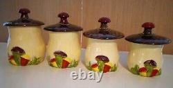 VTG MCM Mushroom Canisters, Set 4, Double Sided Design, Original Lids 545