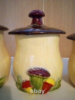 VTG MCM Mushroom Canisters, Set 4, Double Sided Design, Original Lids 545