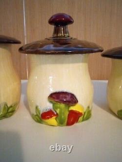 VTG MCM Mushroom Canisters, Set 4, Double Sided Design, Original Lids 545