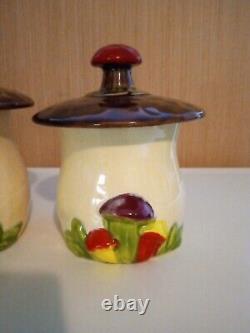 VTG MCM Mushroom Canisters, Set 4, Double Sided Design, Original Lids 545